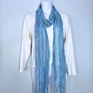 NWOT Blue Silky Open Weave Skinny & Long Scarf